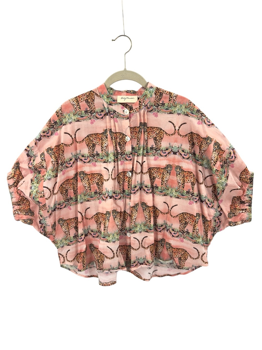 Betsy Olmsted Studio Shirt Leopard Print Button Front Oversized Top 100% Cotton
